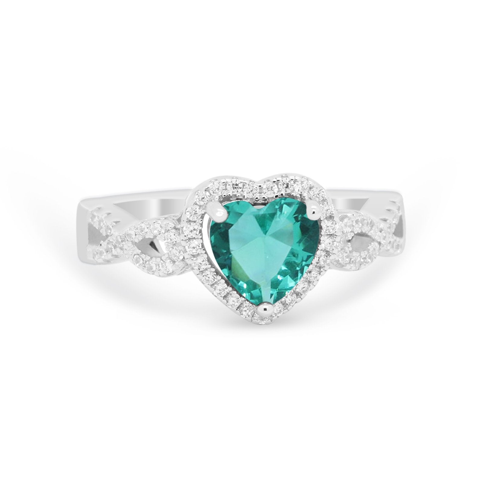 Heart Promise Ring Round Simulated Cubic Zirconia  925 Sterling Silver