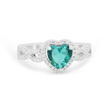 Heart Promise Ring Round Simulated Cubic Zirconia  925 Sterling Silver