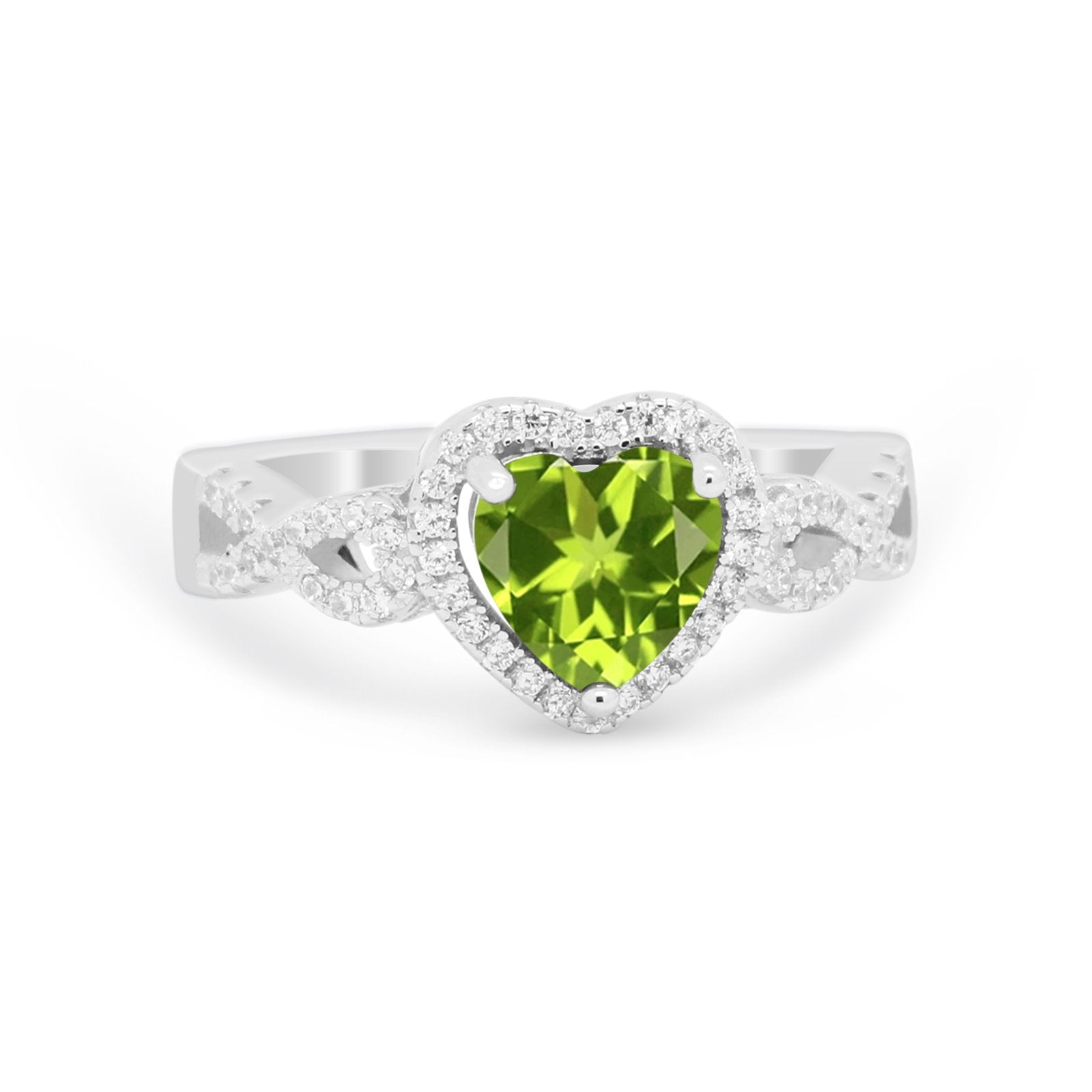 Heart Promise Ring Round Simulated Cubic Zirconia  925 Sterling Silver