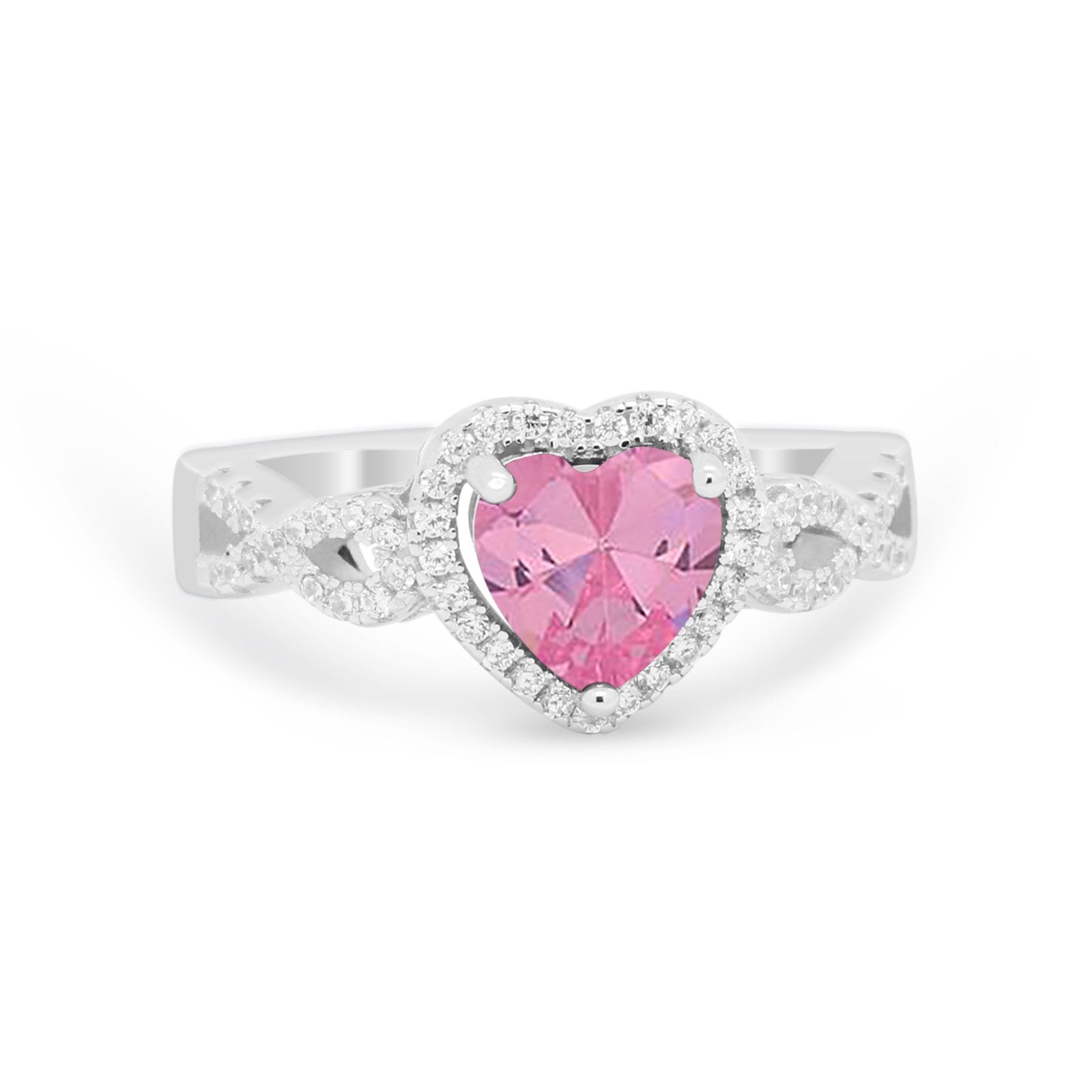Heart Promise Ring Round Simulated Cubic Zirconia  925 Sterling Silver