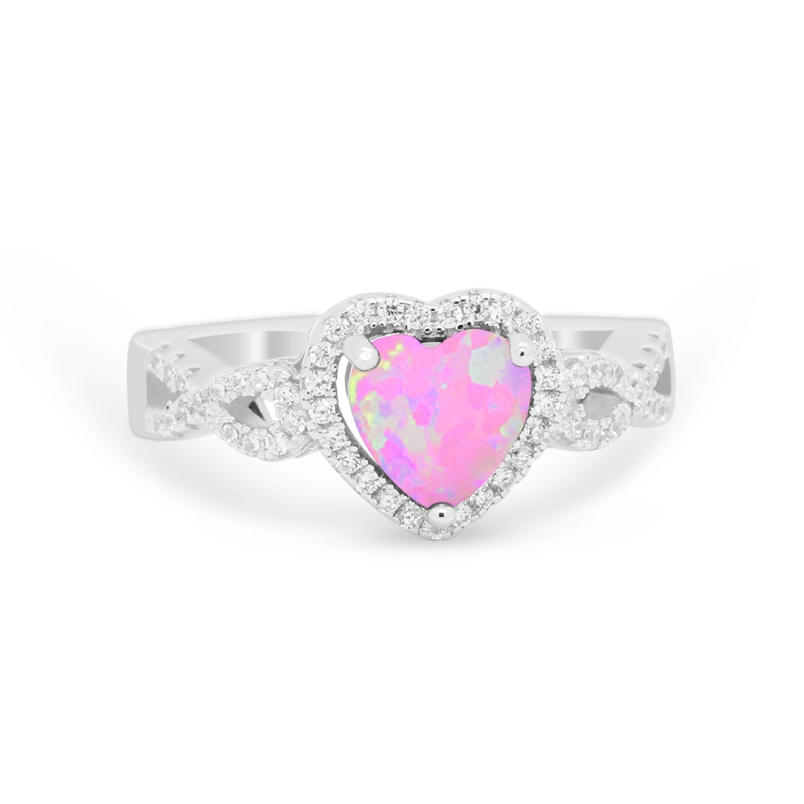 Heart Promise Ring Round Simulated Cubic Zirconia  925 Sterling Silver
