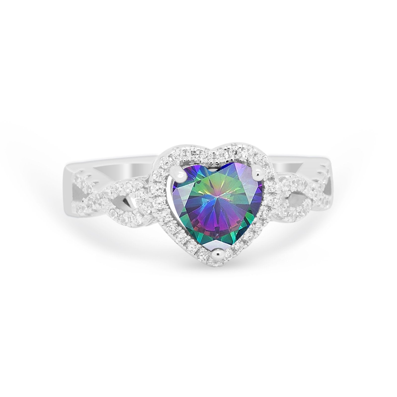 Heart Promise Ring Round Simulated Cubic Zirconia  925 Sterling Silver