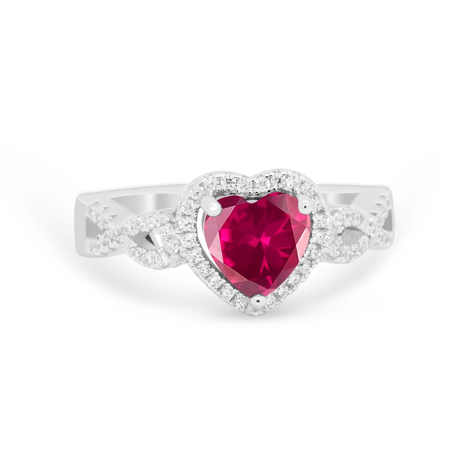 Heart Promise Ring Round Simulated Cubic Zirconia  925 Sterling Silver