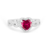 Heart Promise Ring Round Simulated Cubic Zirconia  925 Sterling Silver