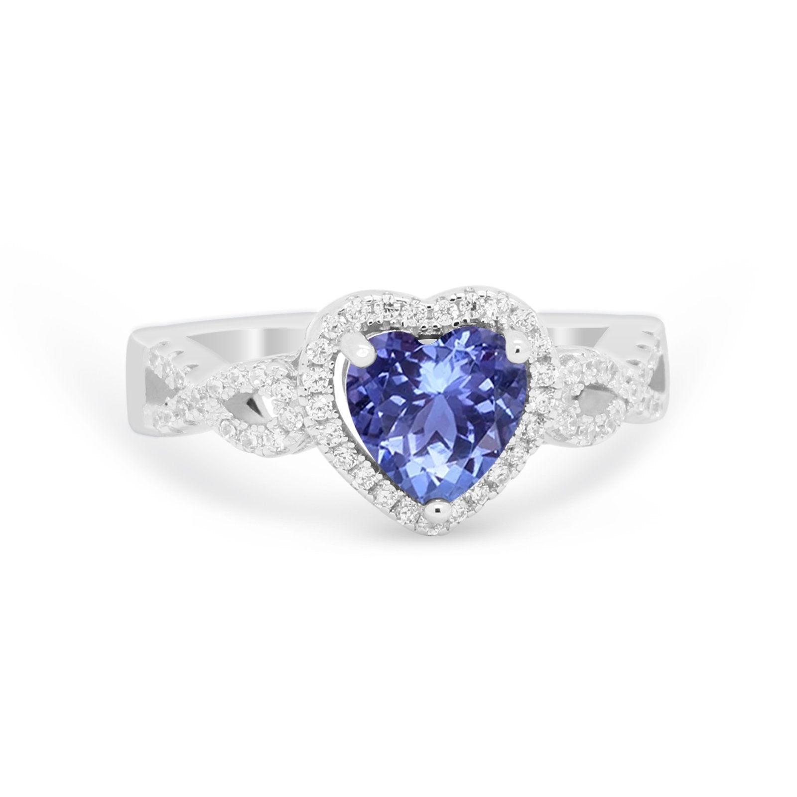 Heart Promise Ring Round Simulated Cubic Zirconia  925 Sterling Silver