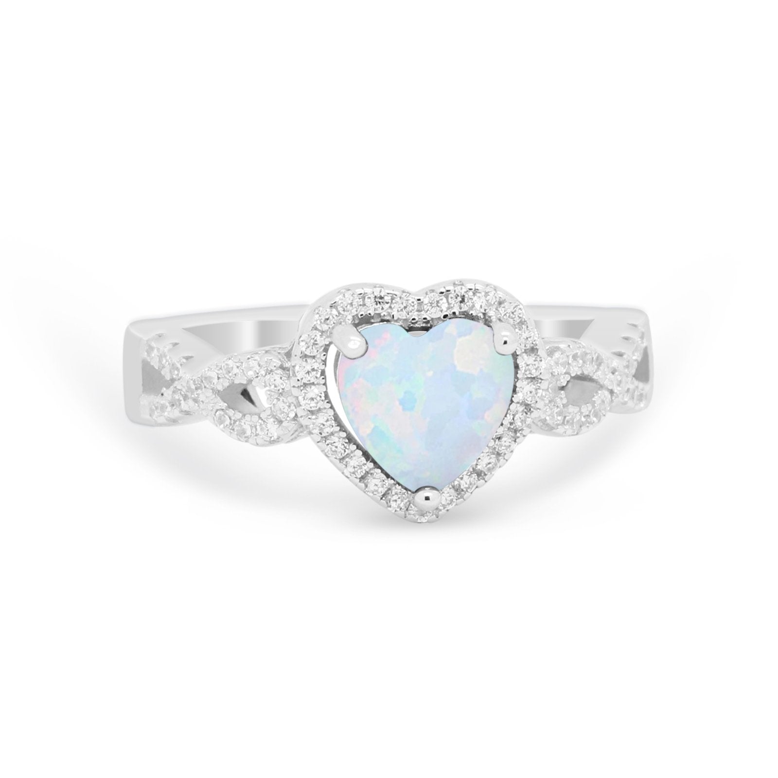 Heart Promise Ring Round Simulated Cubic Zirconia  925 Sterling Silver