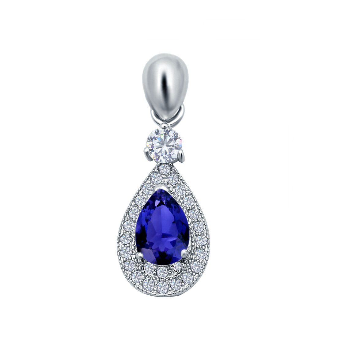 Halo Teardrop Pendant Simulated Cubic Zirconia 925 Sterling Silver (26mm)