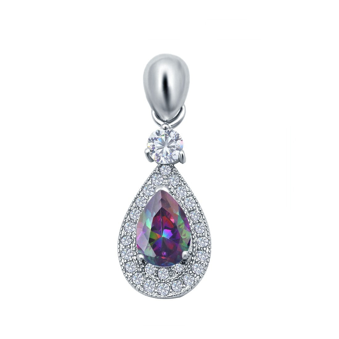 Halo Teardrop Pendant Simulated Cubic Zirconia 925 Sterling Silver (26mm)