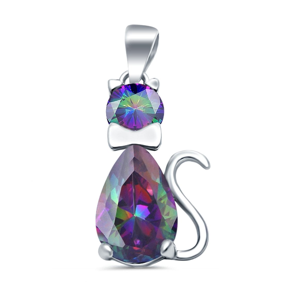Teardrop Cat Pendant Charm Pear Simulated Cubic Zirconia 925 Sterling Silver