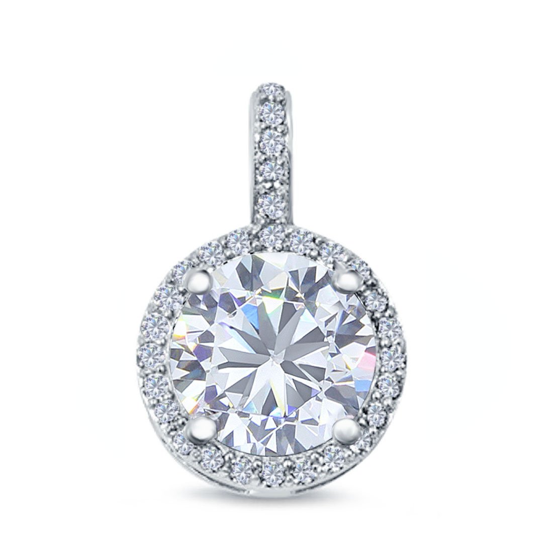 Halo Jewelry Charm Pendant Lab Created Opal & Simulated CZ 925 Sterling Silver