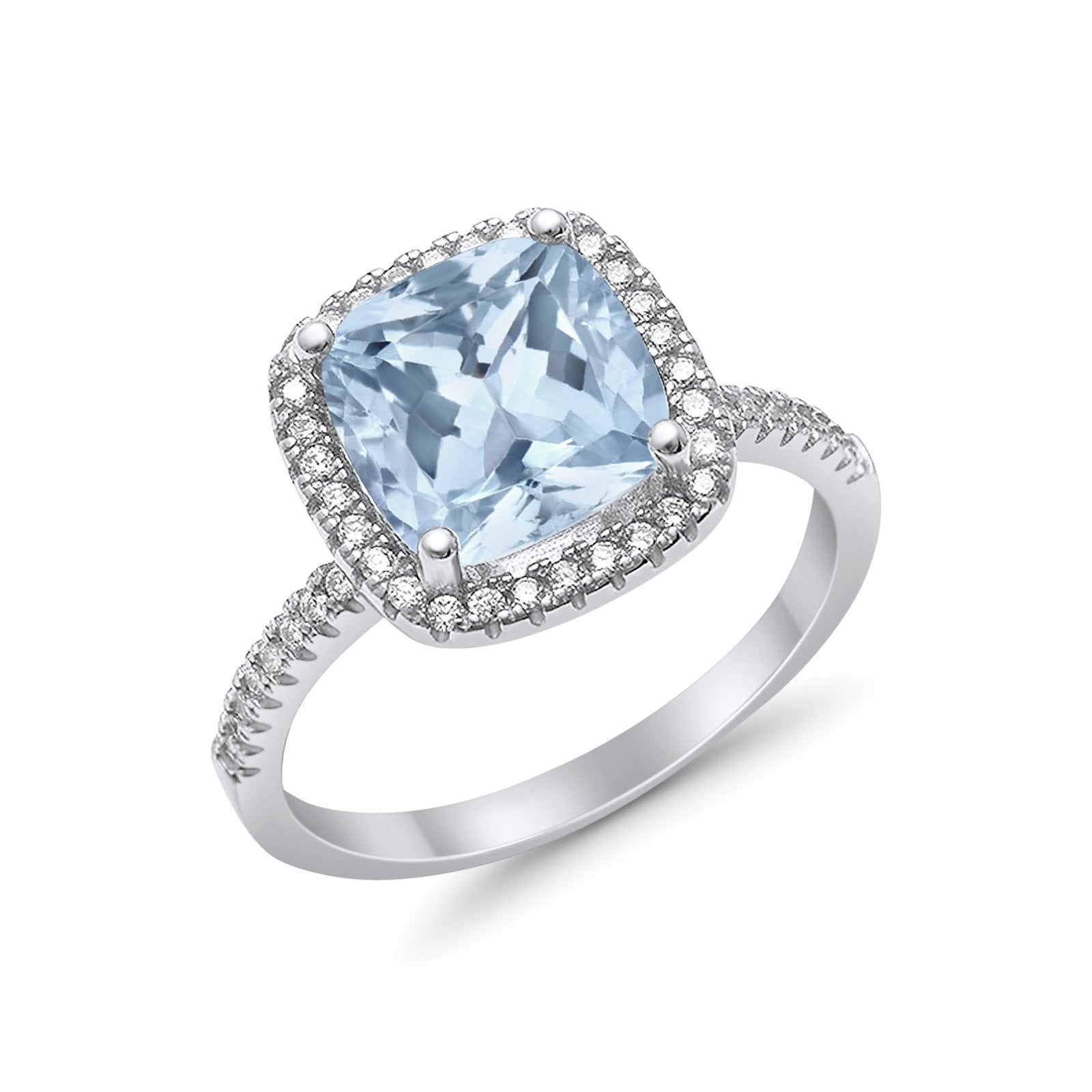 Engagement Ring Solitaire Cushion Simulated Cubic Zirconia 925 Sterling Silver