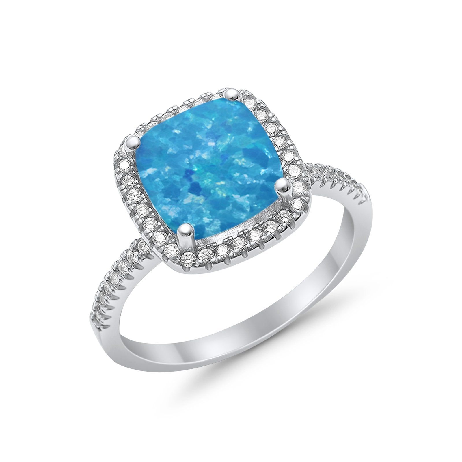 Engagement Ring Solitaire Cushion Simulated Cubic Zirconia 925 Sterling Silver