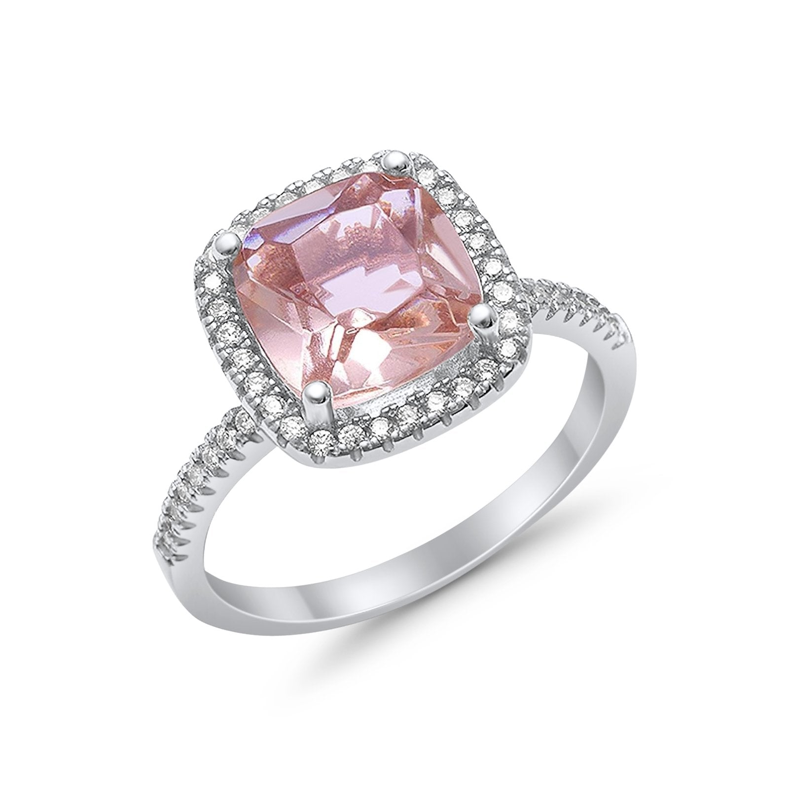 Engagement Ring Solitaire Cushion Simulated Cubic Zirconia 925 Sterling Silver