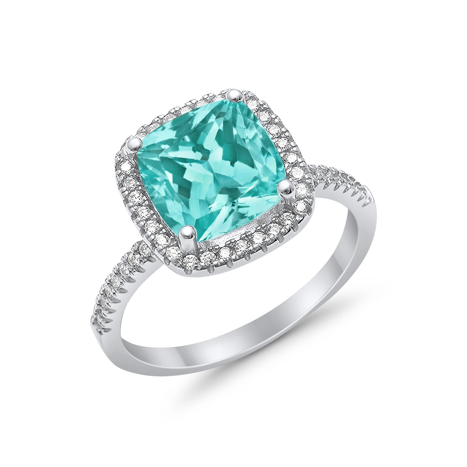 Engagement Ring Solitaire Cushion Simulated Cubic Zirconia 925 Sterling Silver