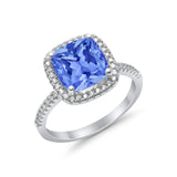 Engagement Ring Solitaire Cushion Simulated Cubic Zirconia 925 Sterling Silver