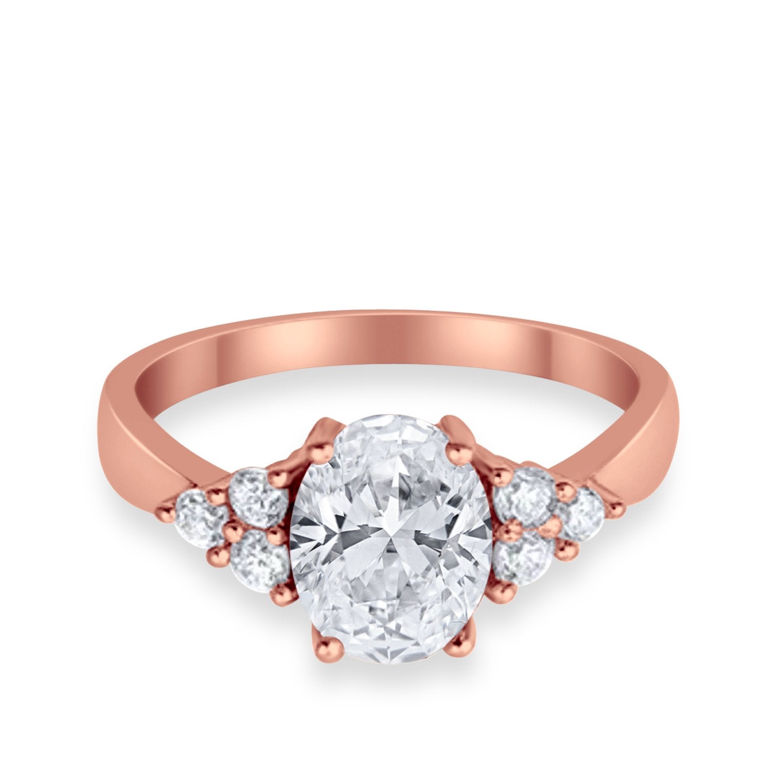 Solitaire Oval Three Stone Simulated Cubic Zirconia 925 Sterling Silver