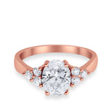 Solitaire Oval Three Stone Simulated Cubic Zirconia 925 Sterling Silver