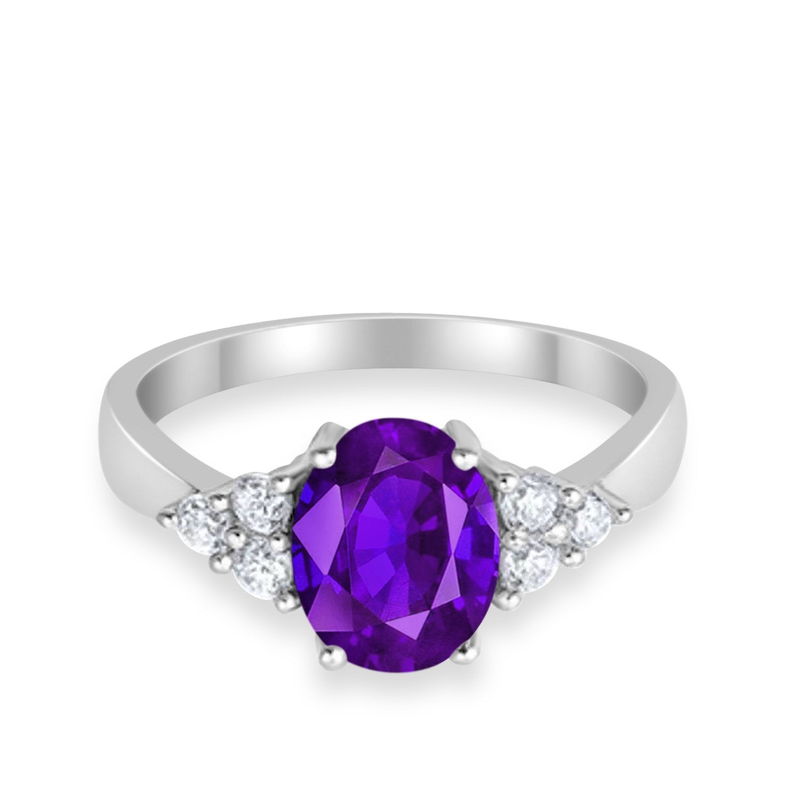 Solitaire Oval Three Stone Simulated Cubic Zirconia 925 Sterling Silver