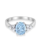 Solitaire Oval Three Stone Simulated Cubic Zirconia 925 Sterling Silver