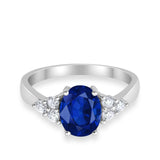 Solitaire Oval Three Stone Simulated Cubic Zirconia 925 Sterling Silver
