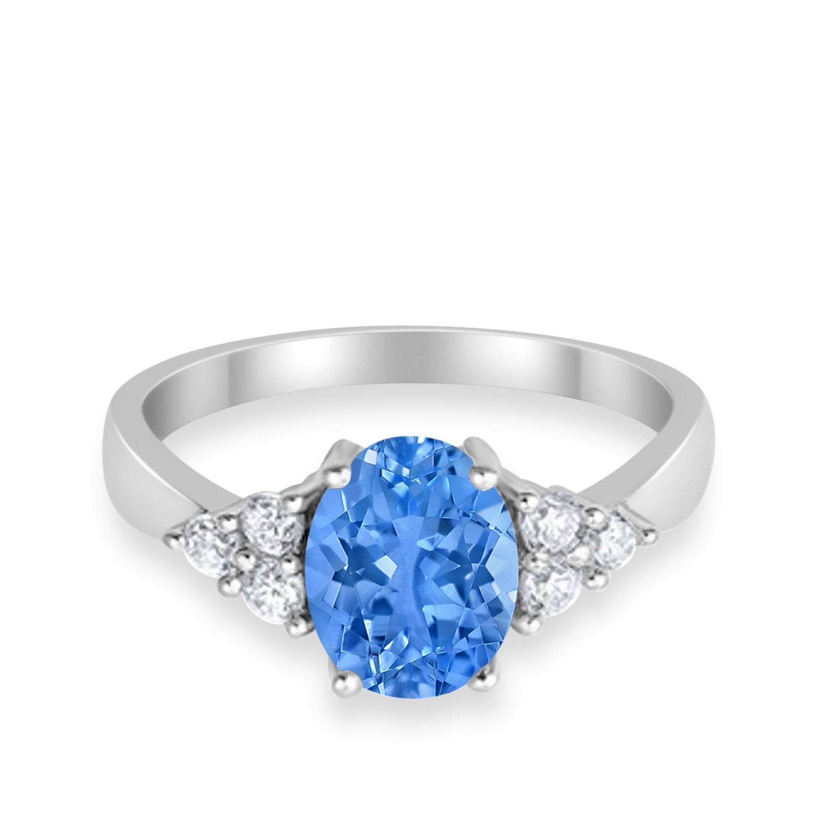 Solitaire Oval Three Stone Simulated Cubic Zirconia 925 Sterling Silver