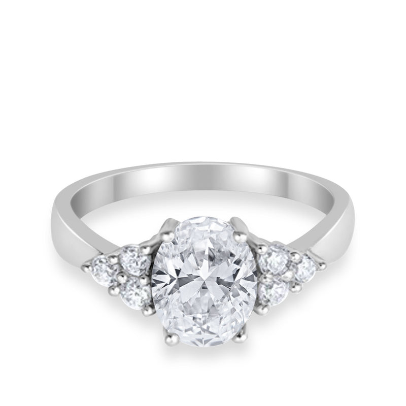 Solitaire Oval Three Stone Simulated Cubic Zirconia 925 Sterling Silver
