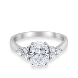 Solitaire Oval Three Stone Simulated Cubic Zirconia 925 Sterling Silver