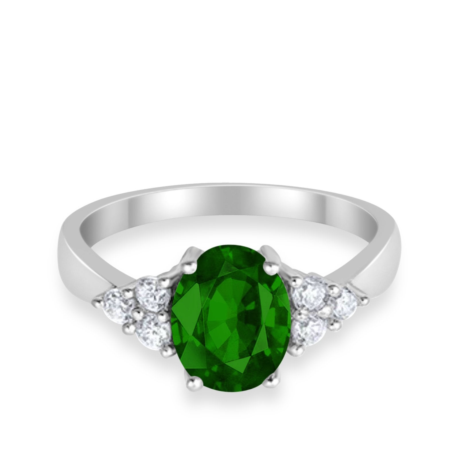 Solitaire Oval Three Stone Simulated Cubic Zirconia 925 Sterling Silver