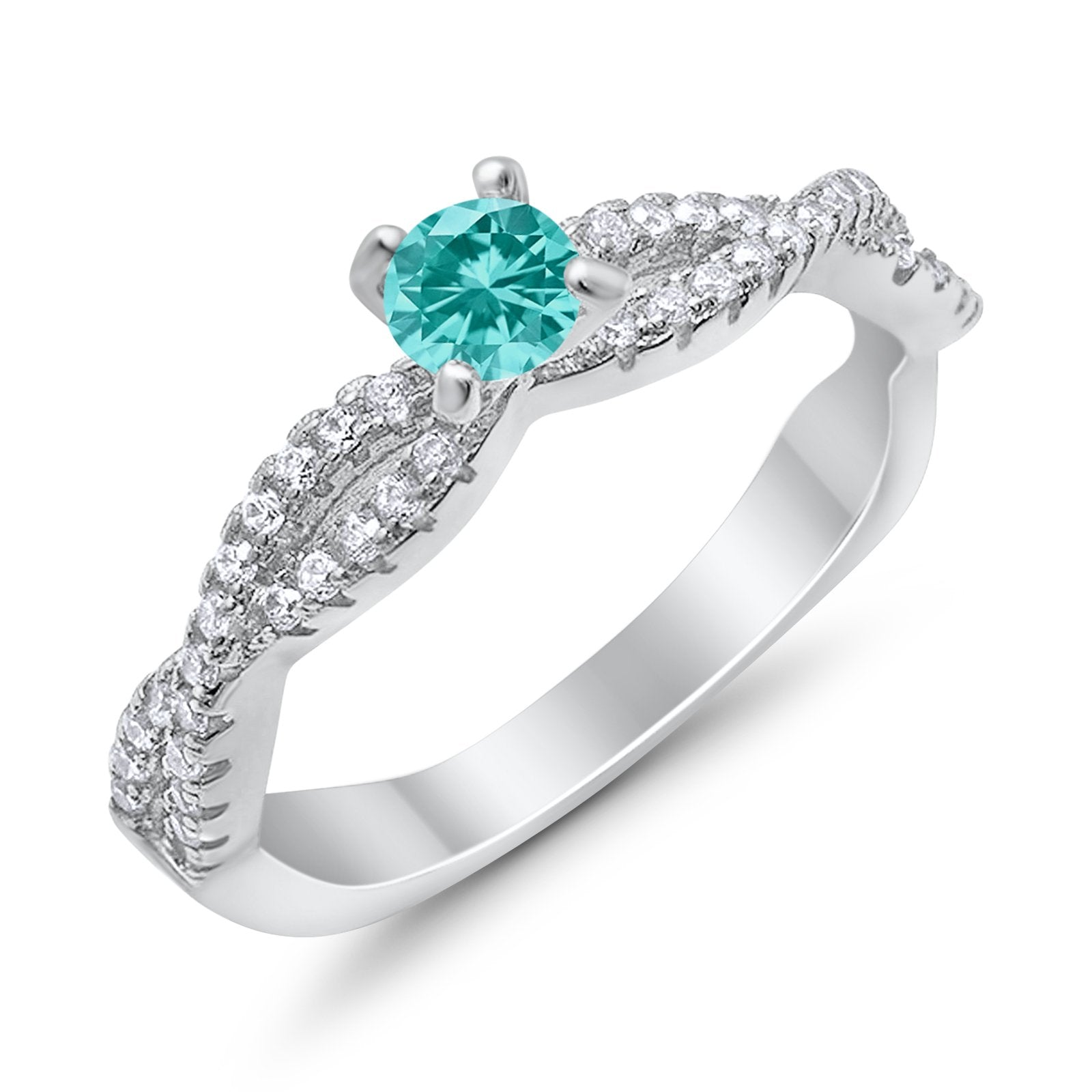 Fashion Solitaire Accent Ring Round Cubic Zirconia 925 Sterling Silver