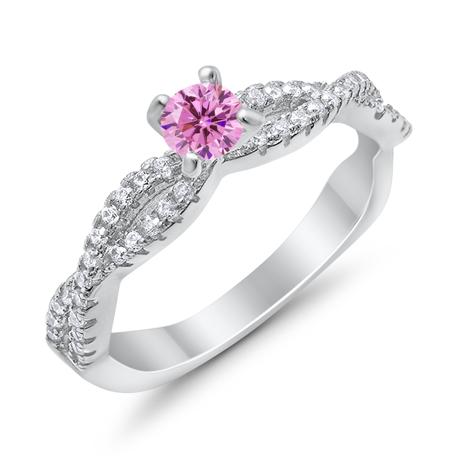 Fashion Solitaire Accent Ring Round Cubic Zirconia 925 Sterling Silver