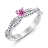 Fashion Solitaire Accent Ring Round Cubic Zirconia 925 Sterling Silver