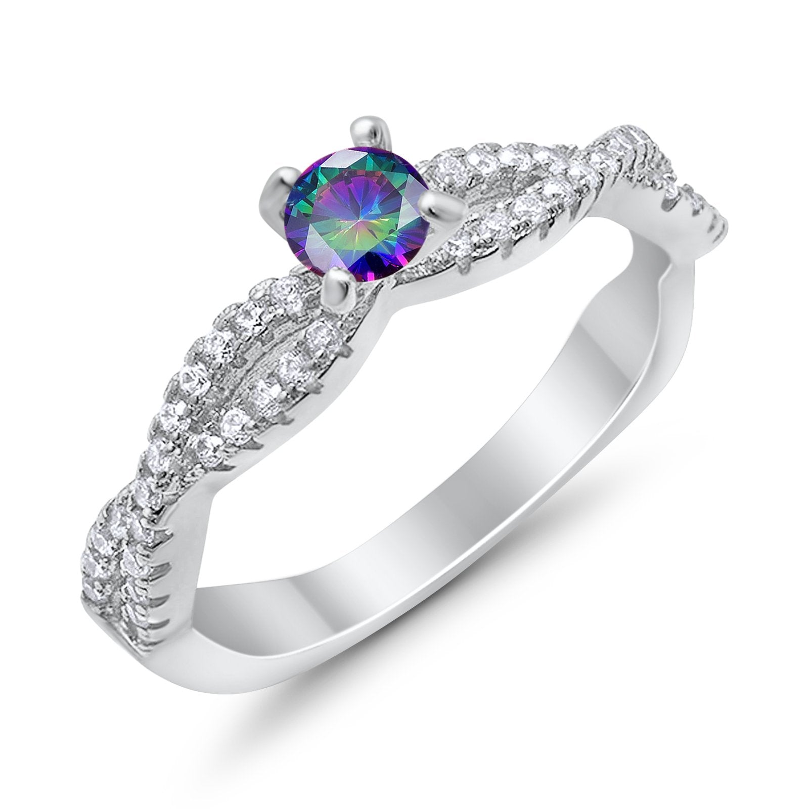 Fashion Solitaire Accent Ring Round Cubic Zirconia 925 Sterling Silver