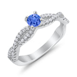 Fashion Solitaire Accent Ring Round Cubic Zirconia 925 Sterling Silver