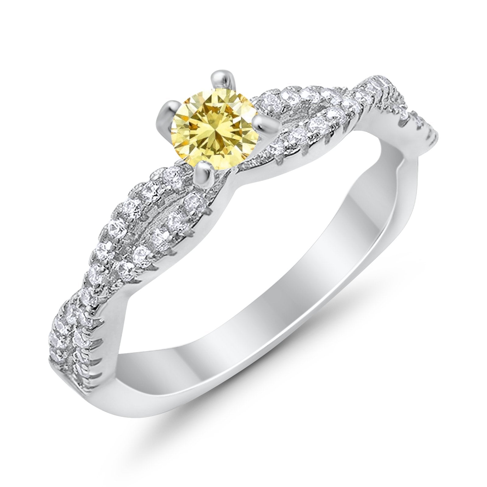 Fashion Solitaire Accent Ring Round Cubic Zirconia 925 Sterling Silver