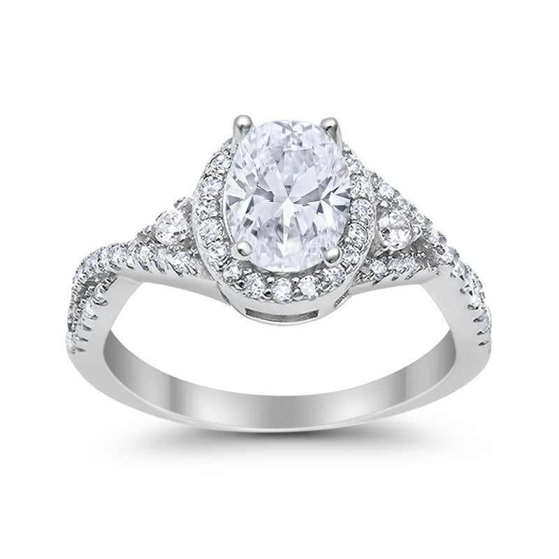 Halo Wedding Ring Simulated Cubic Zirconia 925 Sterling Silver