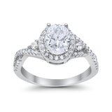 Halo Wedding Ring Simulated Cubic Zirconia 925 Sterling Silver