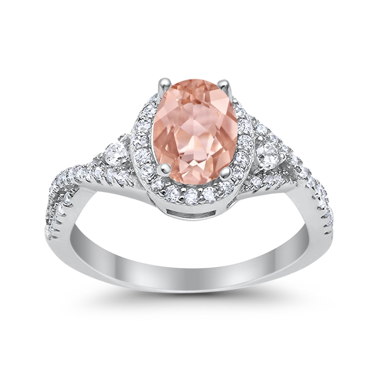 Halo Wedding Ring Simulated Cubic Zirconia 925 Sterling Silver