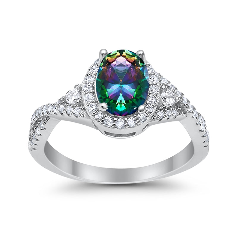 Halo Wedding Ring Simulated Cubic Zirconia 925 Sterling Silver