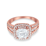 Halo Art Deco Wedding Ring Simulated Cubic Zirconia 925 Sterling Silver