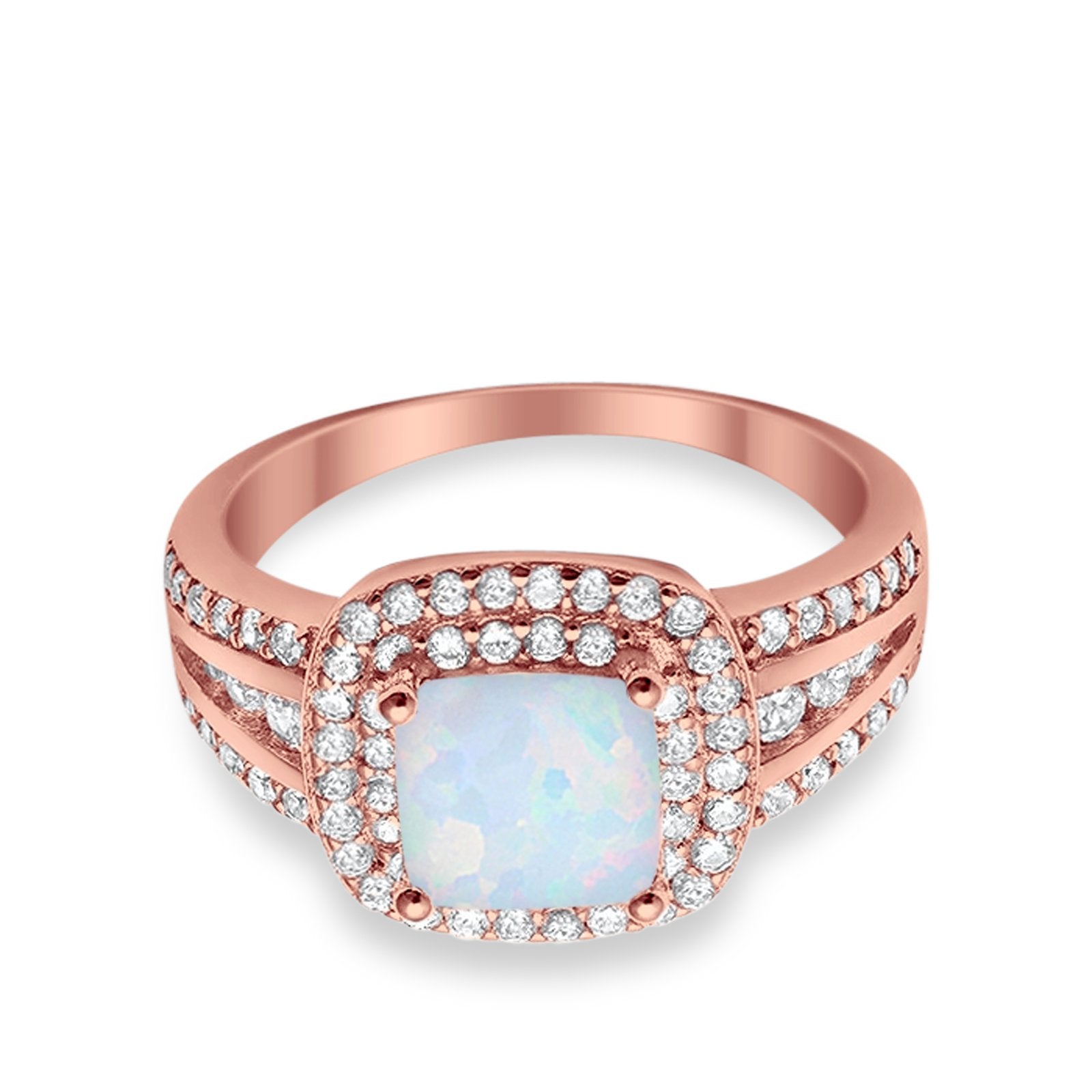 Halo Art Deco Wedding Ring Simulated Cubic Zirconia 925 Sterling Silver