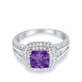 Halo Art Deco Wedding Ring Simulated Cubic Zirconia 925 Sterling Silver