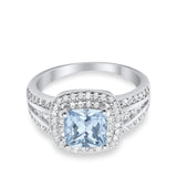 Halo Art Deco Wedding Ring Simulated Cubic Zirconia 925 Sterling Silver