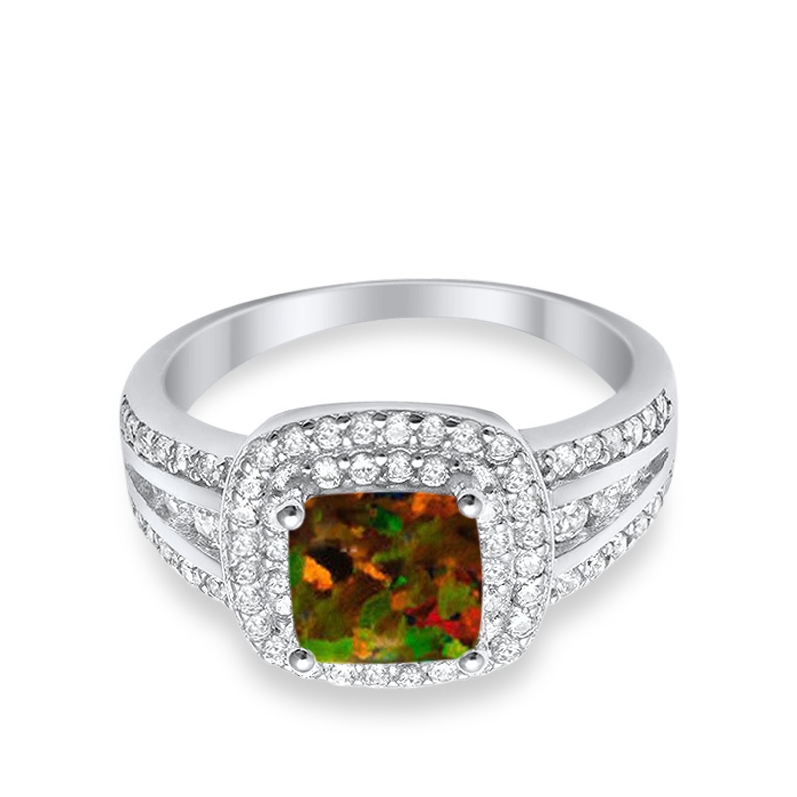 Halo Art Deco Wedding Ring Simulated Cubic Zirconia 925 Sterling Silver