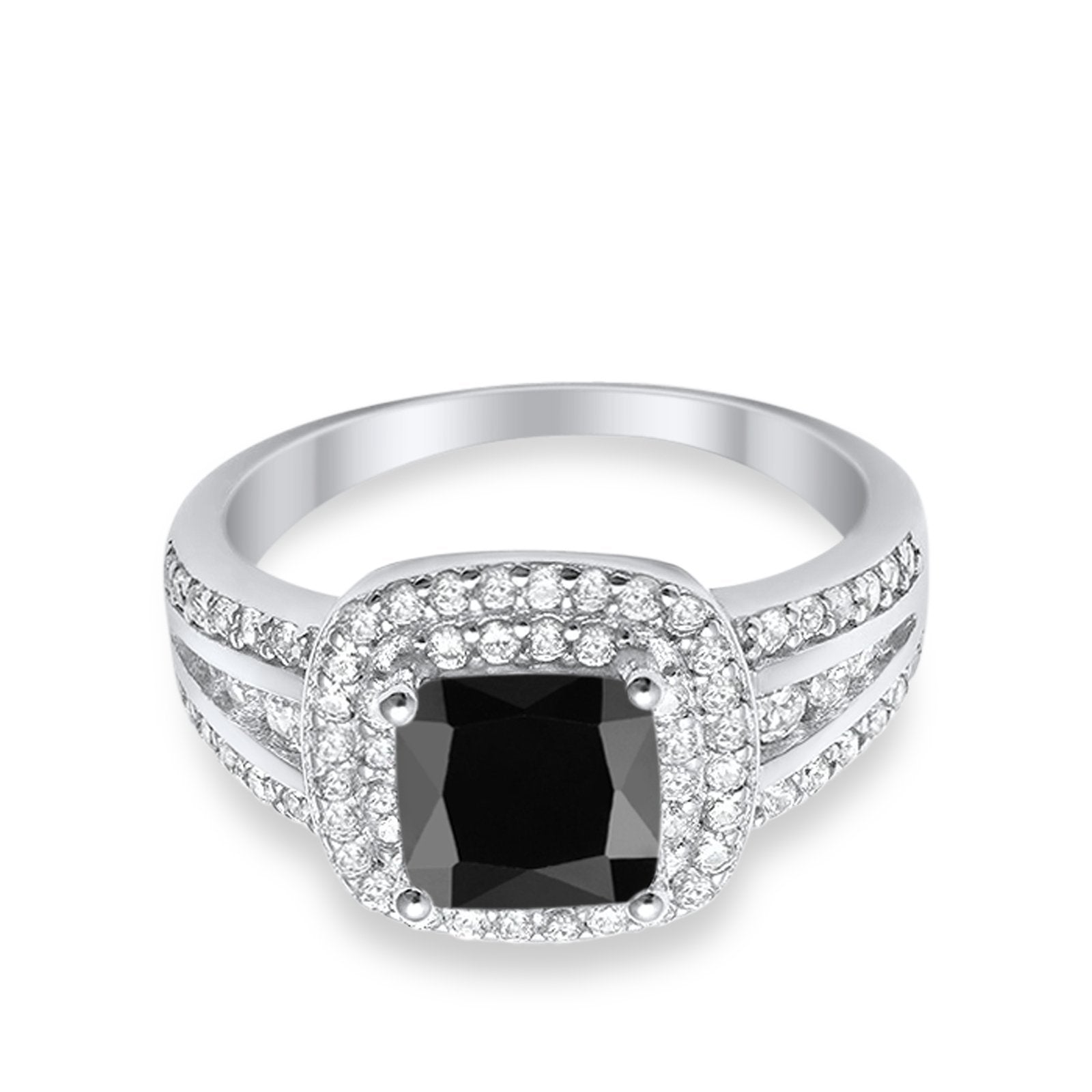 Halo Art Deco Wedding Ring Simulated Cubic Zirconia 925 Sterling Silver
