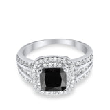 Halo Art Deco Wedding Ring Simulated Cubic Zirconia 925 Sterling Silver