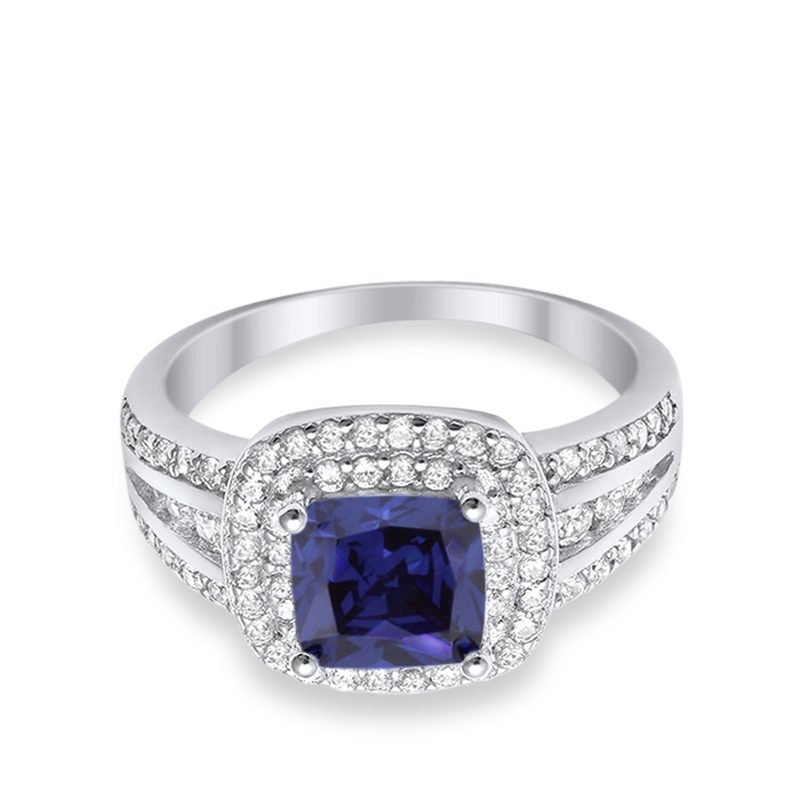 Halo Art Deco Wedding Ring Simulated Cubic Zirconia 925 Sterling Silver