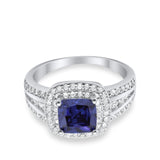 Halo Art Deco Wedding Ring Simulated Cubic Zirconia 925 Sterling Silver