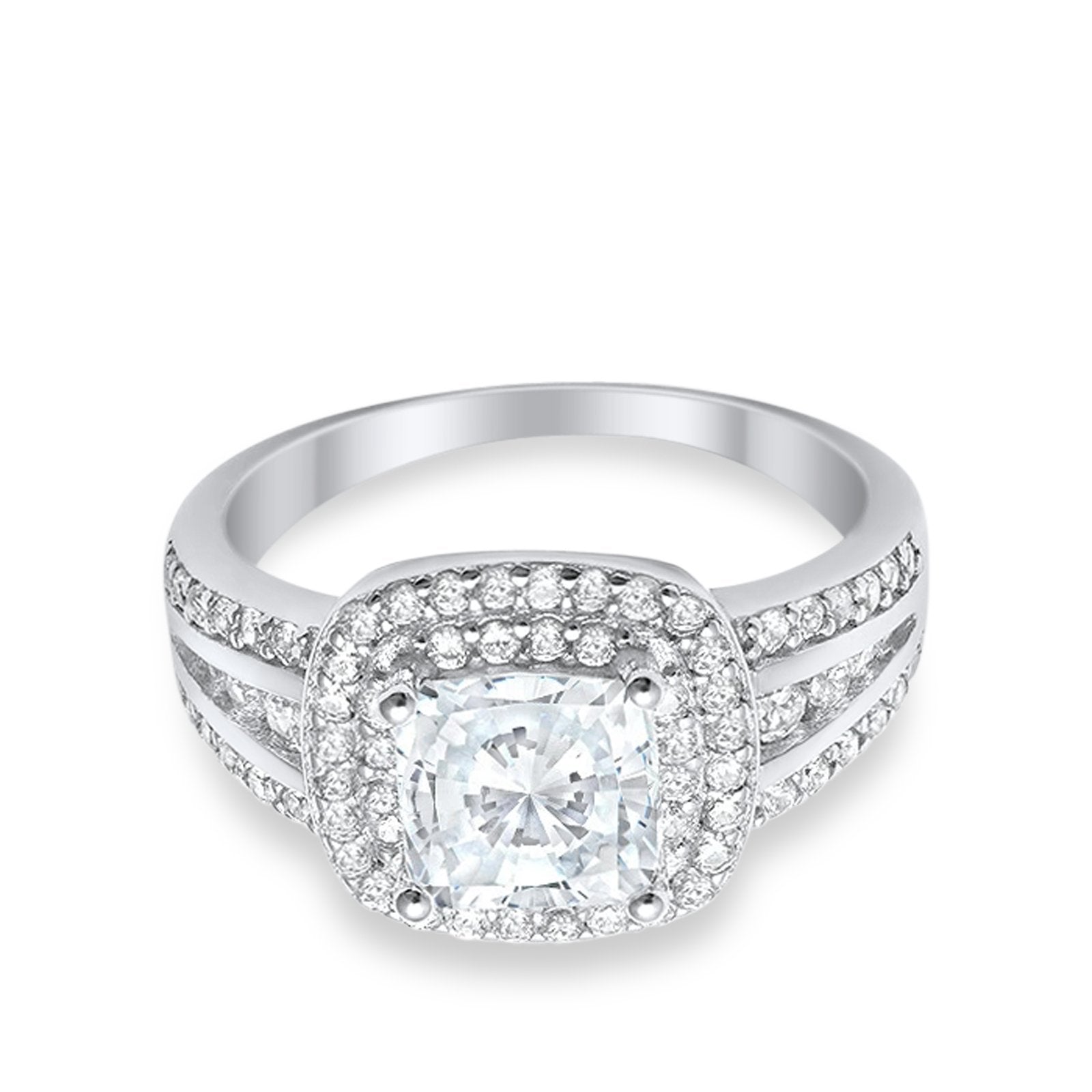 Halo Art Deco Wedding Ring Simulated Cubic Zirconia 925 Sterling Silver