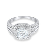 Halo Art Deco Wedding Ring Simulated Cubic Zirconia 925 Sterling Silver