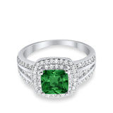 Halo Art Deco Wedding Ring Simulated Cubic Zirconia 925 Sterling Silver